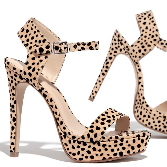 NEW🔥 Cheetah Open Toe Stiletto High Heel Platform Sandals Mary-Jane Ankle Strap - Picture 2 of 5